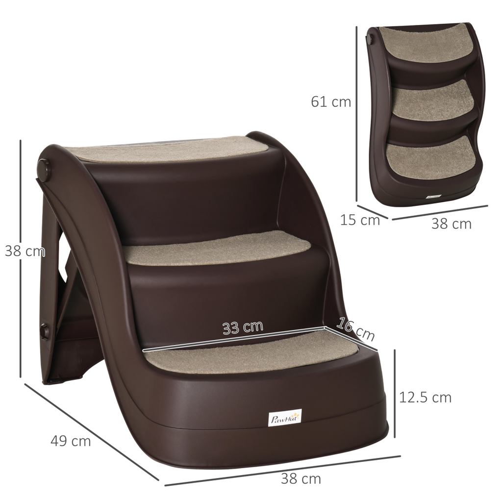 3-Step Portable Dog Stairs - Non-Slip, Foldable for Beds & Sofas