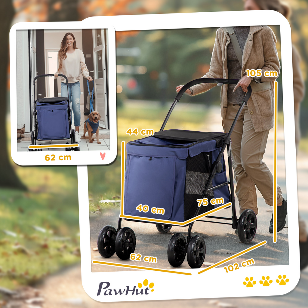 PawHut One-Click Foldable Pet Stroller with Mesh Windows - Blue