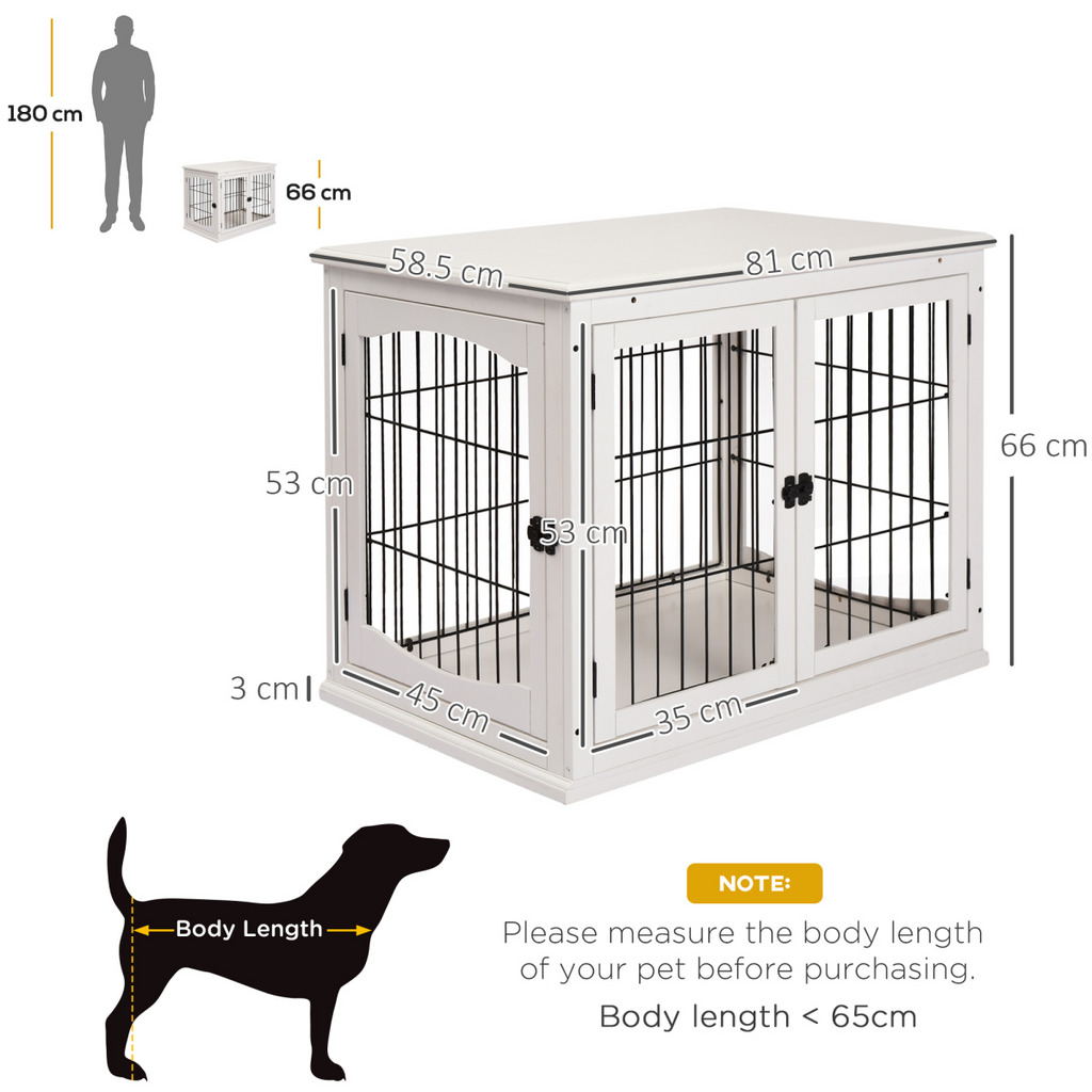 Wooden Dog Crate End Table with Metal Wire - Small Dog Cage, White