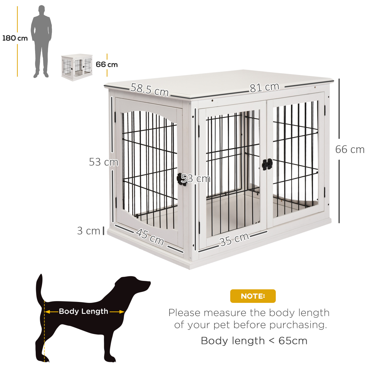 Wooden Dog Crate End Table with Metal Wire - Small Dog Cage, White