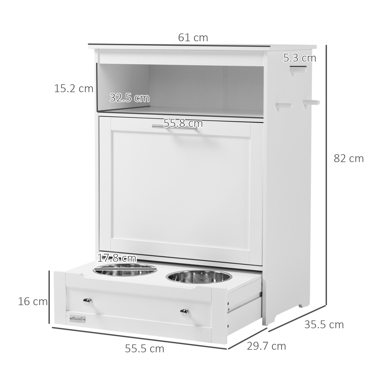 PawHut 3-in-1 Pet Feeder Station with Storage Cabinet & End Table