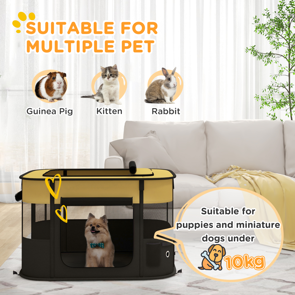 PawHut Portable Multi-Pet Play Pen for Small Animals - Yellow