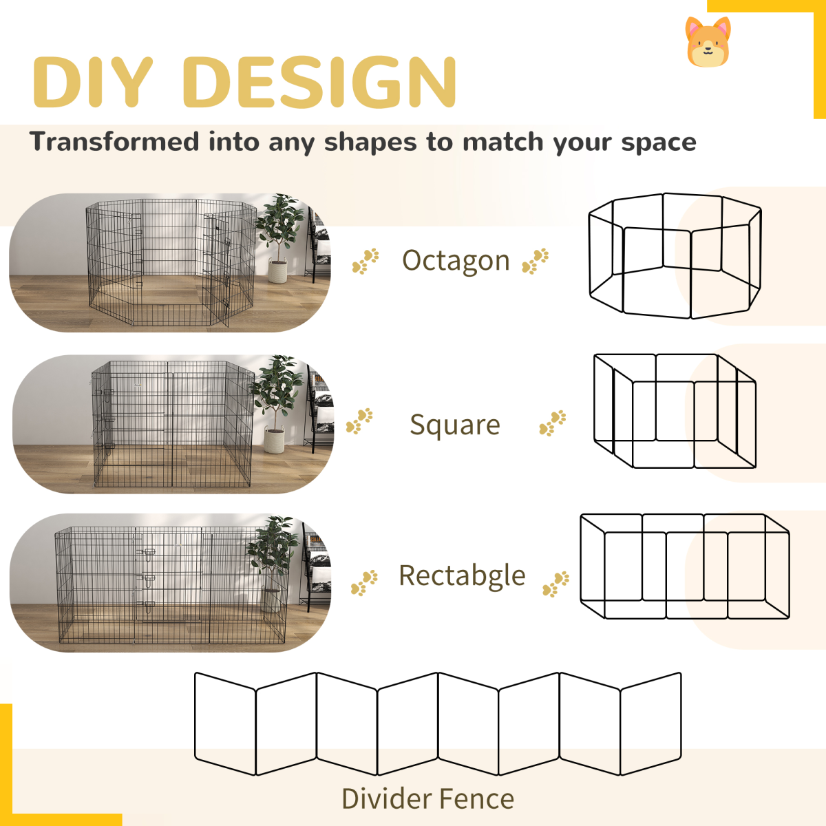 PawHut 8-Panel DIY Dog Pen with Secure Door, Indoor/Outdoor, 91cm High