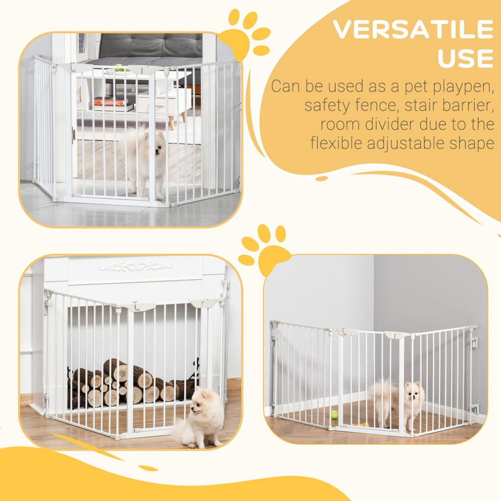 Foldable Pet Safety Gate 3-Panel Playpen with Walk-Through Door, White