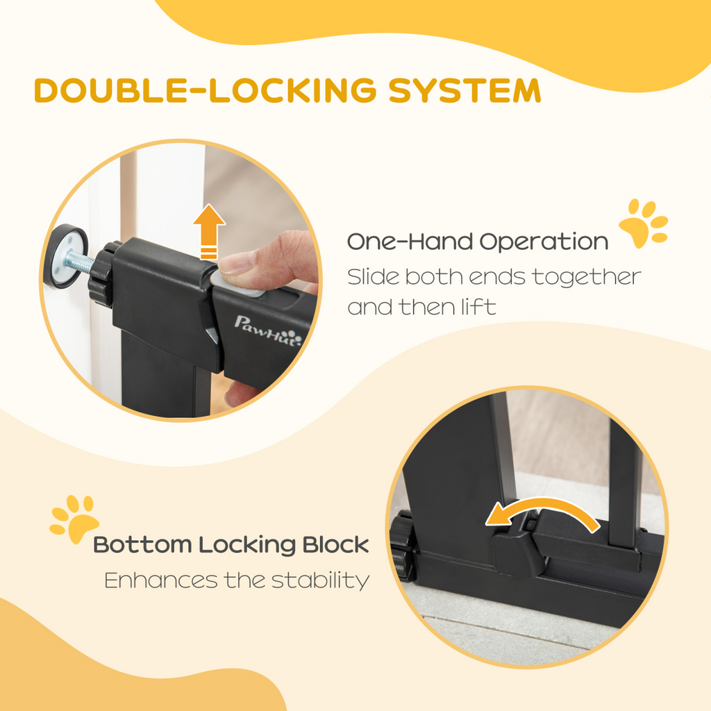 Adjustable 75-82 cm Pet Gate - Stair-Pressure Fit, Auto-Close, Double Lock, Black