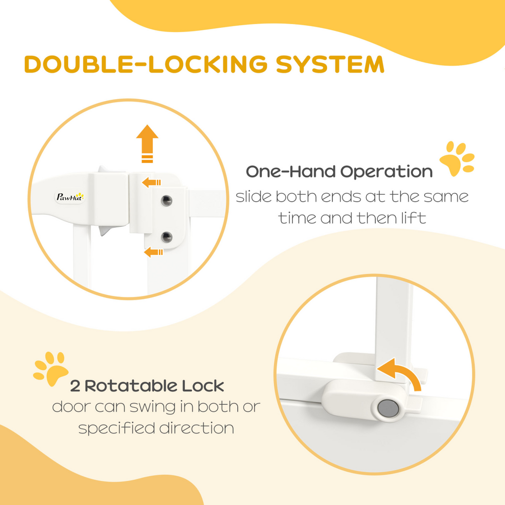 PawHut Adjustable 74-87cm Metal Pet Gate with Auto-Close, Double Locking, White
