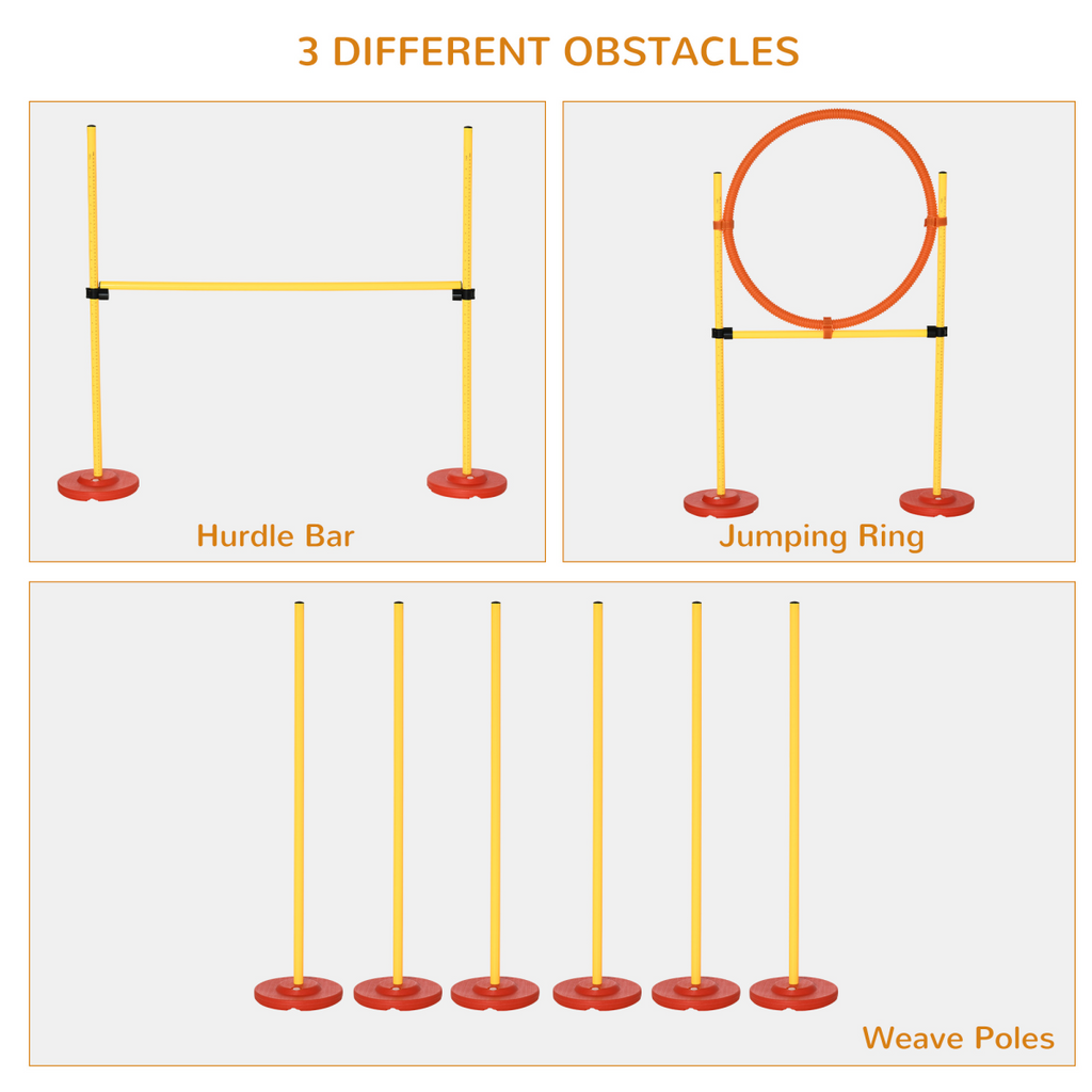 Portable Pet Agility Set: Adjustable Jump Poles, Ring & Turnstile Obstacles