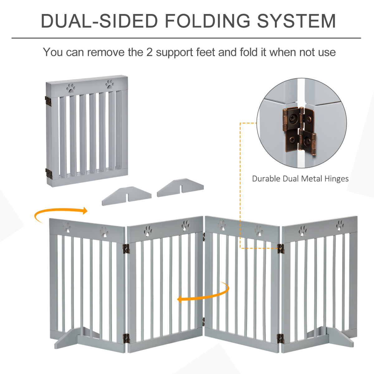 Solid Pine 4-Panel Folding Pet Gate with Stable Feet