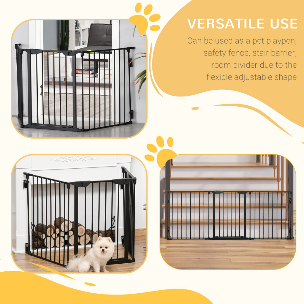 3-Panel Pet Gate & Playpen for Indoor Stairs - Walk-Through Door, Black