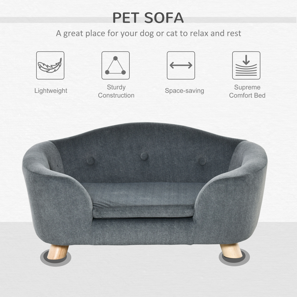 Pawhut Small Dog Sofa - Short Plush, 70x47x30 cm, Grey