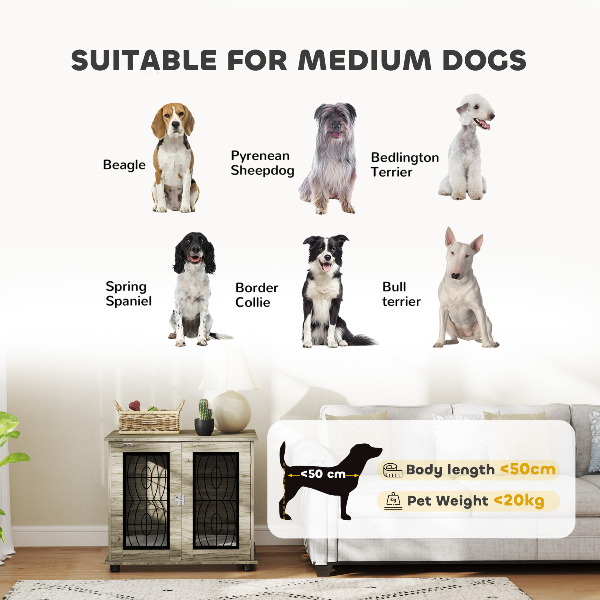 PawHut Multi-Function Dog Crate End Table with Cushioned Bed