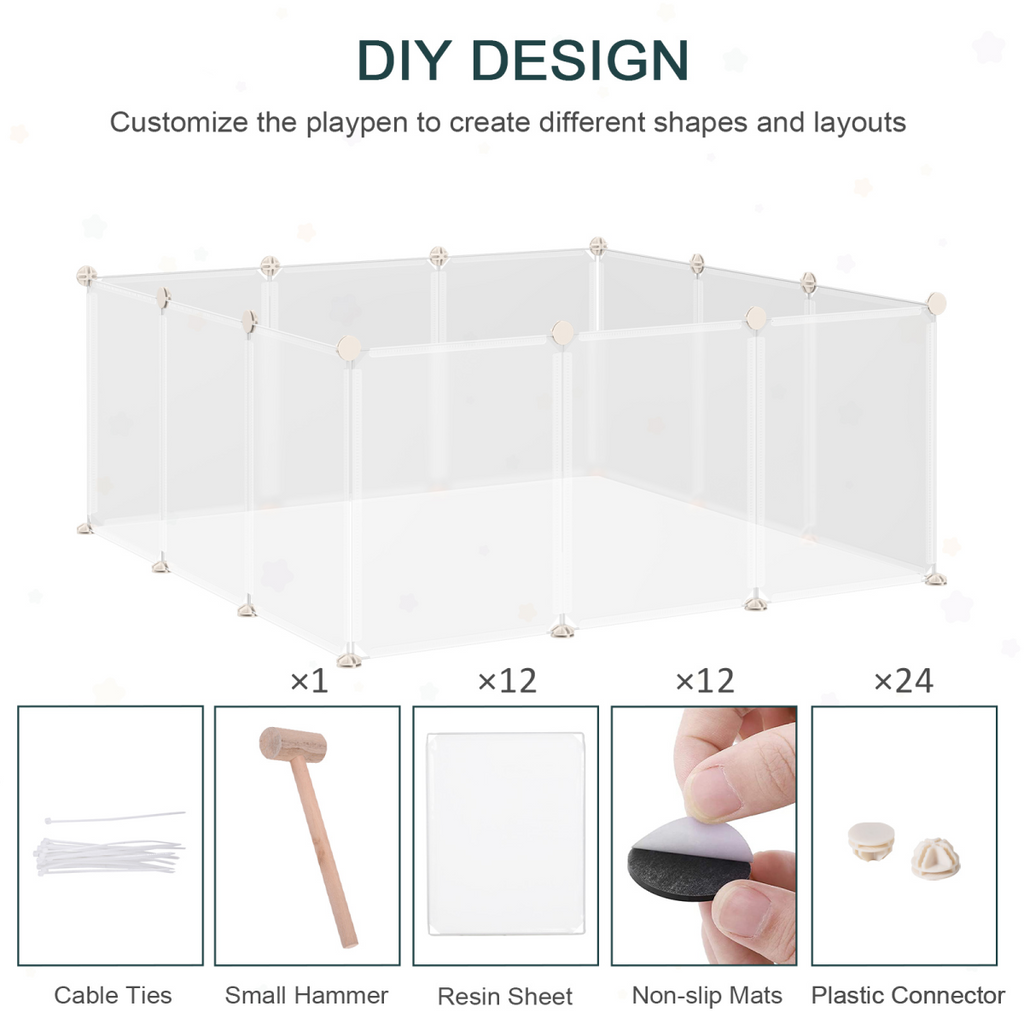Pawhut DIY 12-Panel Pet Playpen Cage for Rabbits, Chinchillas & Guinea Pigs