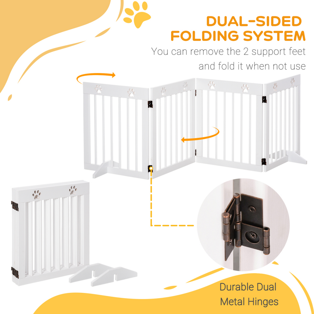 Freestanding 4-Panel Folding Wooden Dog Gate with Removable Feet