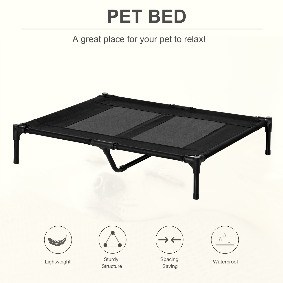 PawHut Large Portable Elevated Pet Cot Bed for Dogs & Cats Black
