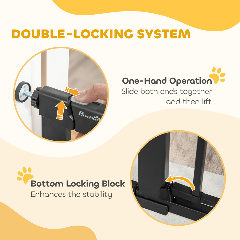 75-103 cm Extra-Wide Pet Gate, Stair Pressure Fit, Double Locking, Black