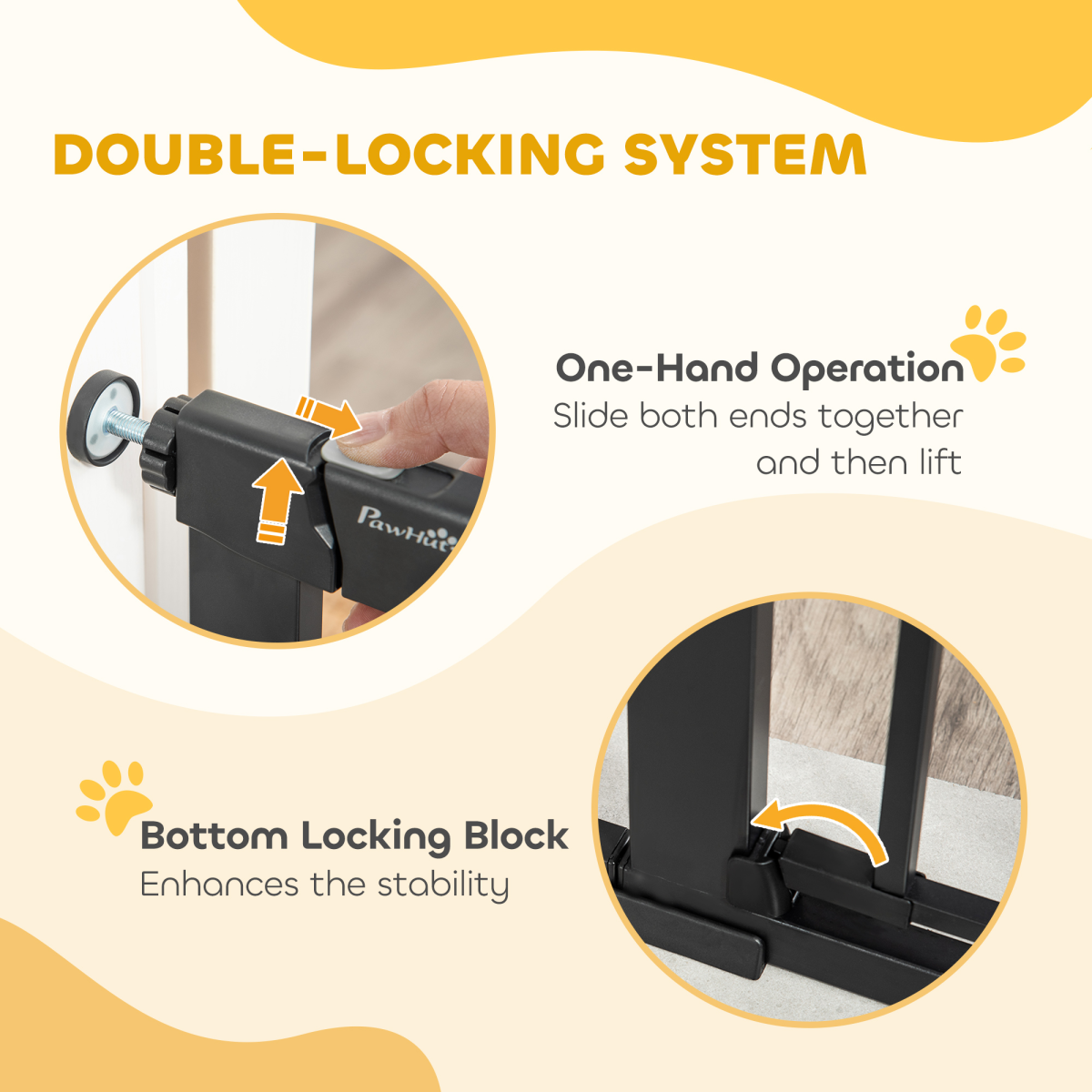 75-103 cm Extra-Wide Pet Gate, Stair Pressure Fit, Double Locking, Black