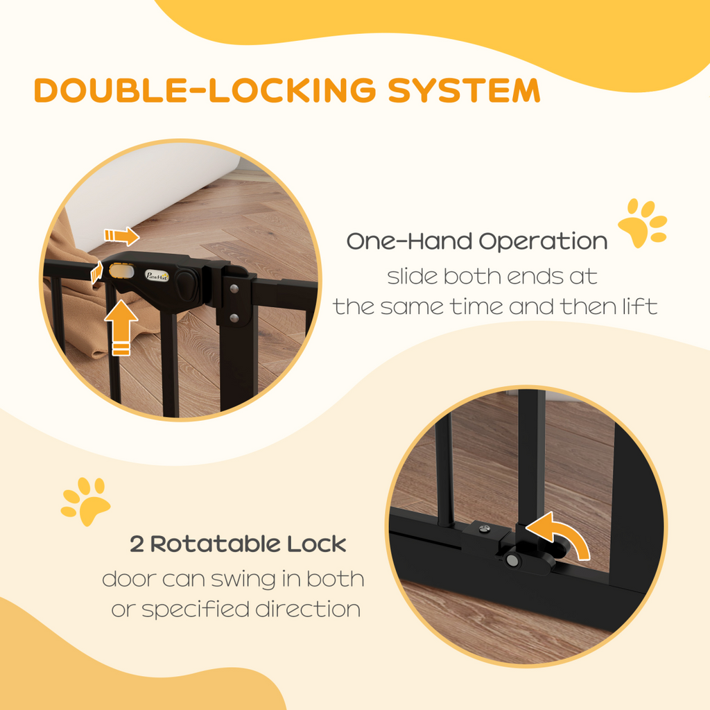 PawHut Adjustable Safety Gate with 2 Extensions, Auto-Close, Black