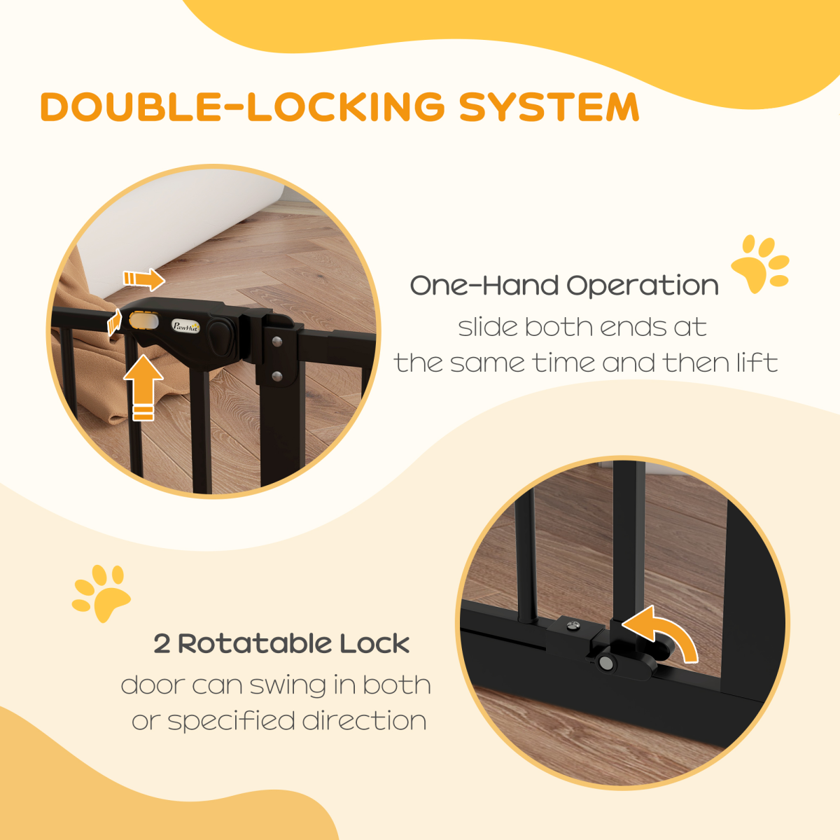 PawHut Adjustable Safety Gate with 2 Extensions, Auto-Close, Black