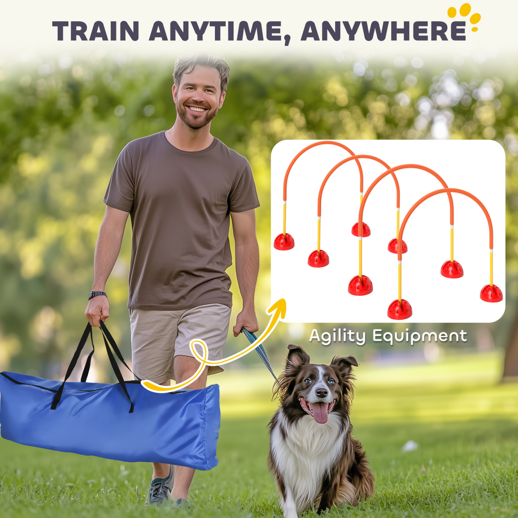 PawHut 4-Piece Dog Agility Set with Carry Bag Portable & Adjustable