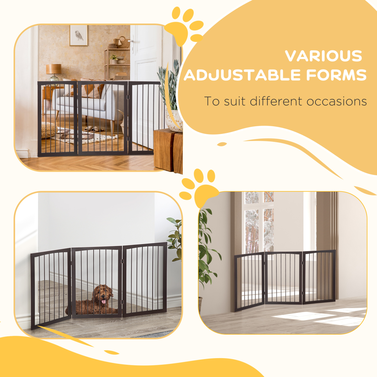 Folding Pine Wood Pet Gate Free-Standing Indoor Dog Fence Child-Safe Small Dogs