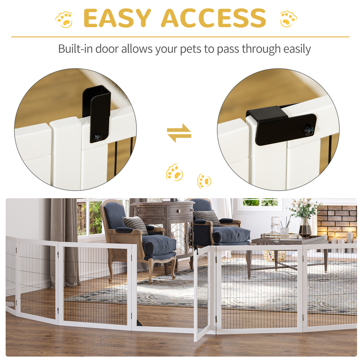 6-Panel Freestanding Foldable Wooden Dog Gate Playpen 432cm Pawhut