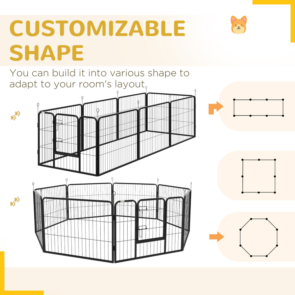 Pawhut 8-Panel Steel Pet Playpen and House - Indoor/Outdoor, Black