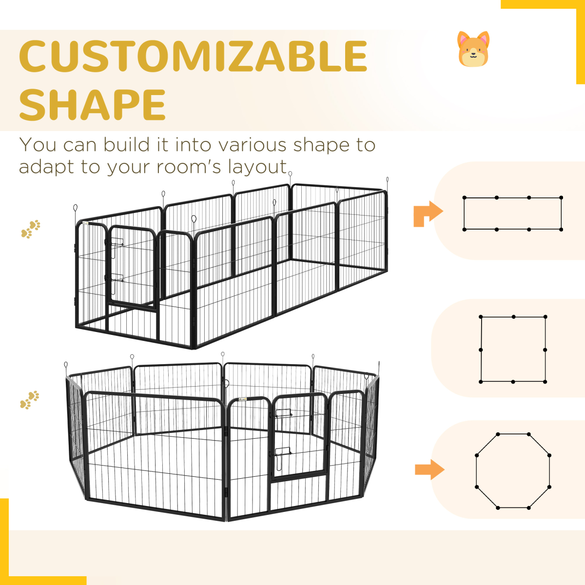 Pawhut 8-Panel Steel Pet Playpen and House - Indoor/Outdoor, Black