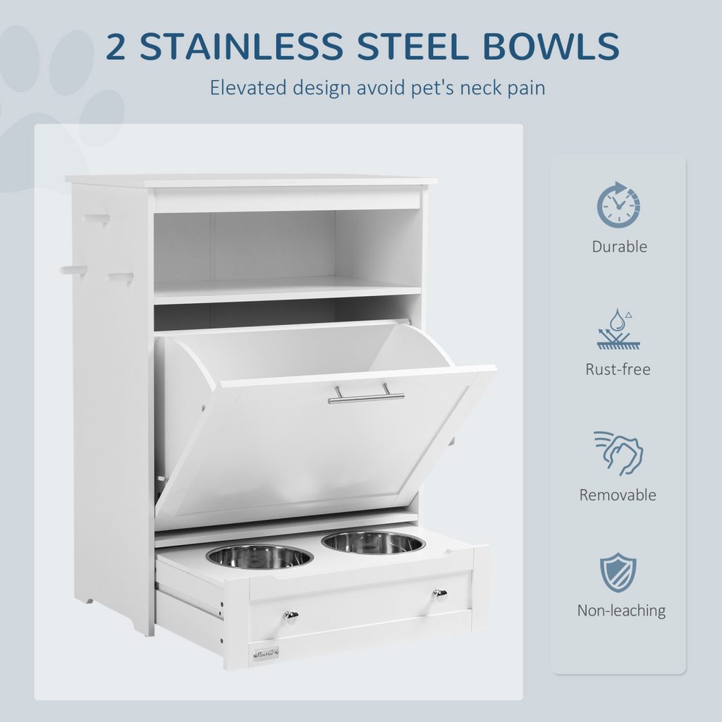 PawHut 3-in-1 Pet Feeder Station with Storage Cabinet & End Table