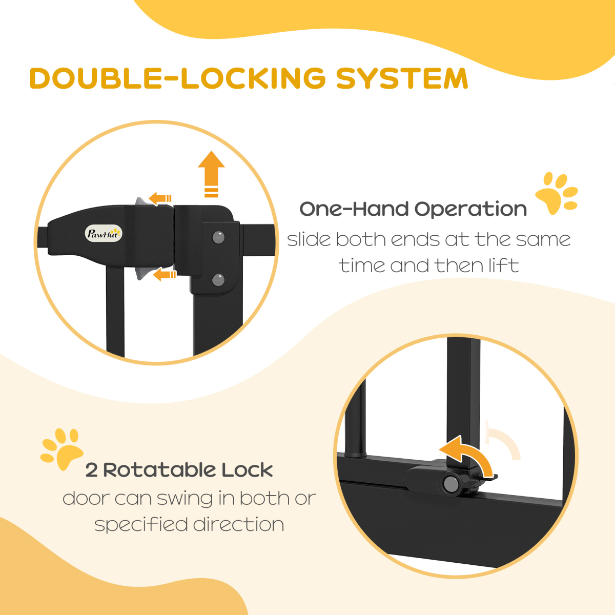 PawHut 74-94cm Adjustable Metal Pet Gate with Auto-Close Black