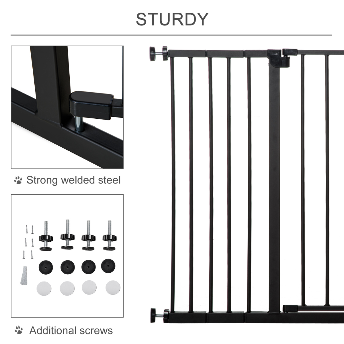 Pressure-Fit Dog Gate & Pet Barrier for Stairs, 76–107 cm, Black