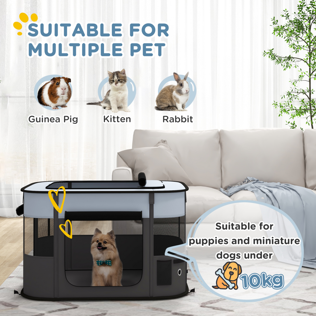 PawHut Portable Pet Pen for Small Animals - Foldable, Up to 10kg, Grey