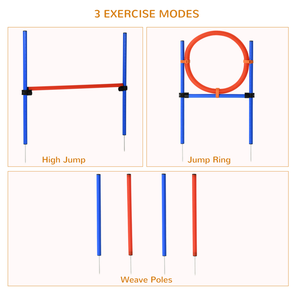 Pet Agility Training Kit: Adjustable Jump Hoop, Poles & Tunnel