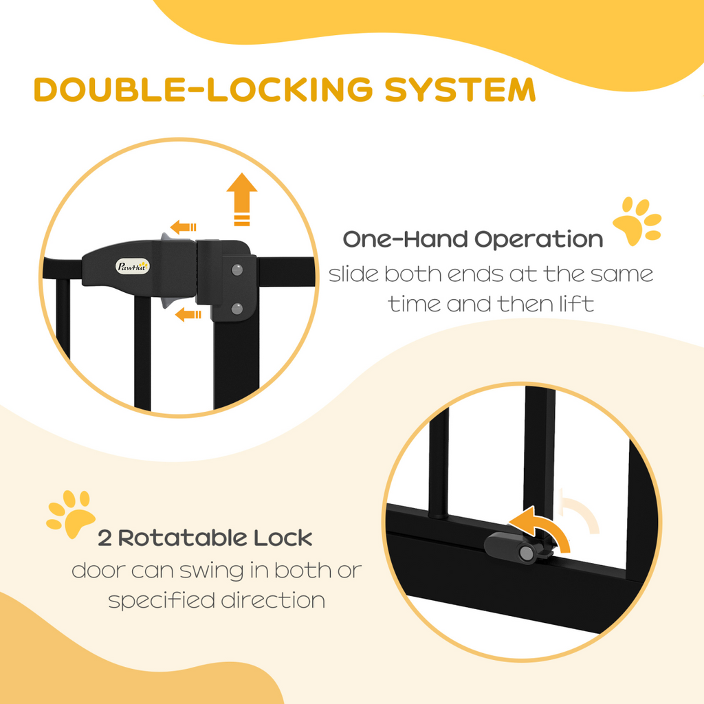 PawHut Adjustable Metal Pet Gate 74-100cm with Auto-Close Door Black