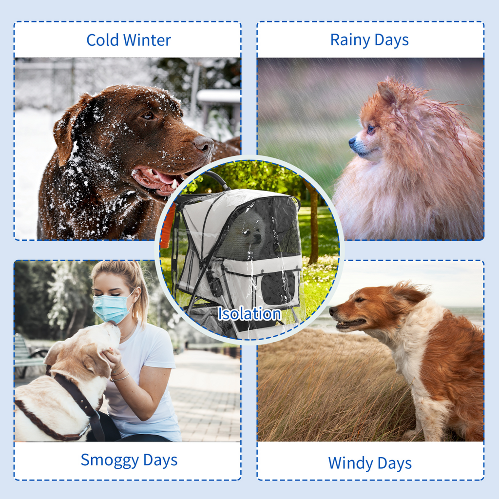 PawHut Dog Stroller Rain Cover with Rear Entry – Weatherproof Pram Shield