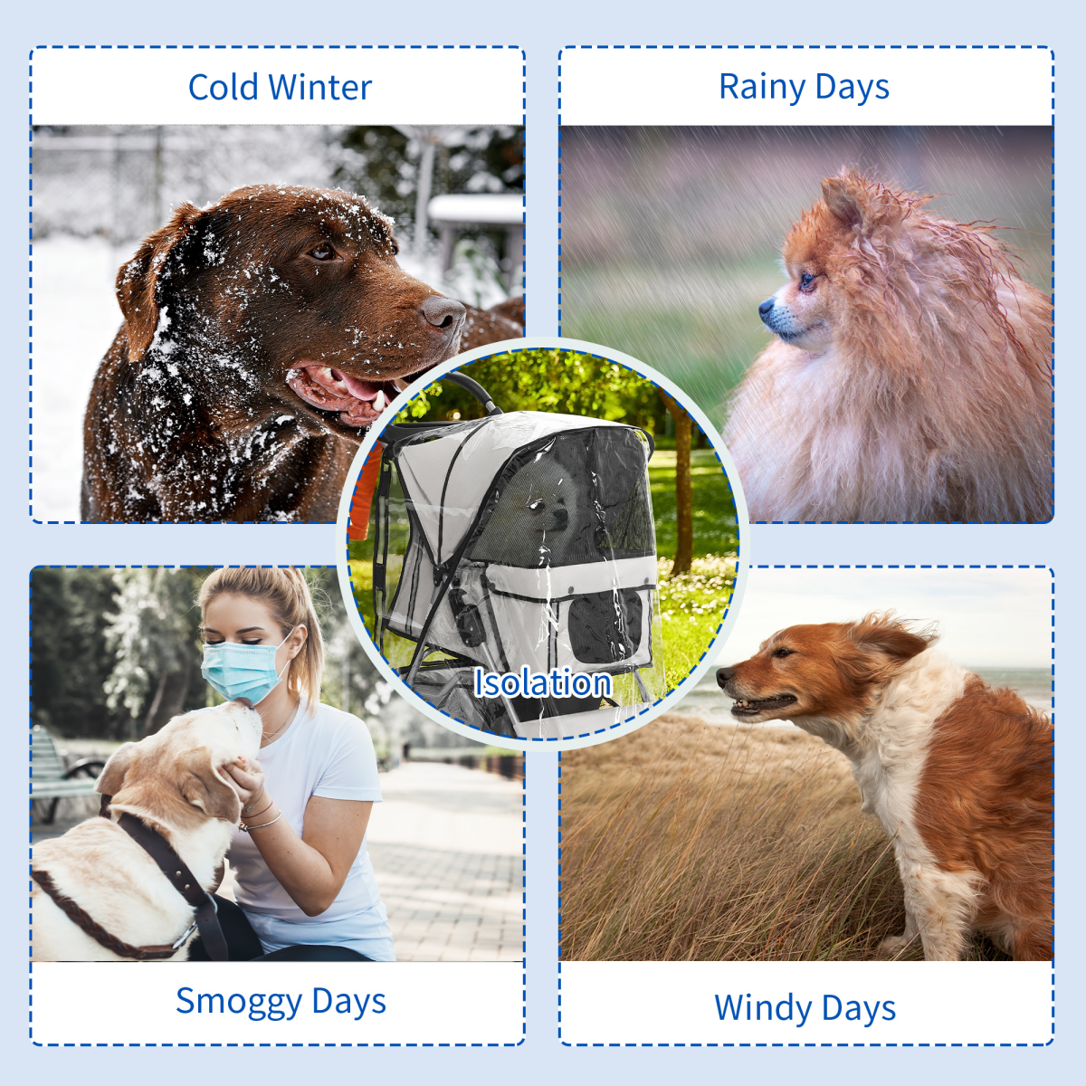 PawHut Dog Stroller Rain Cover with Rear Entry – Weatherproof Pram Shield