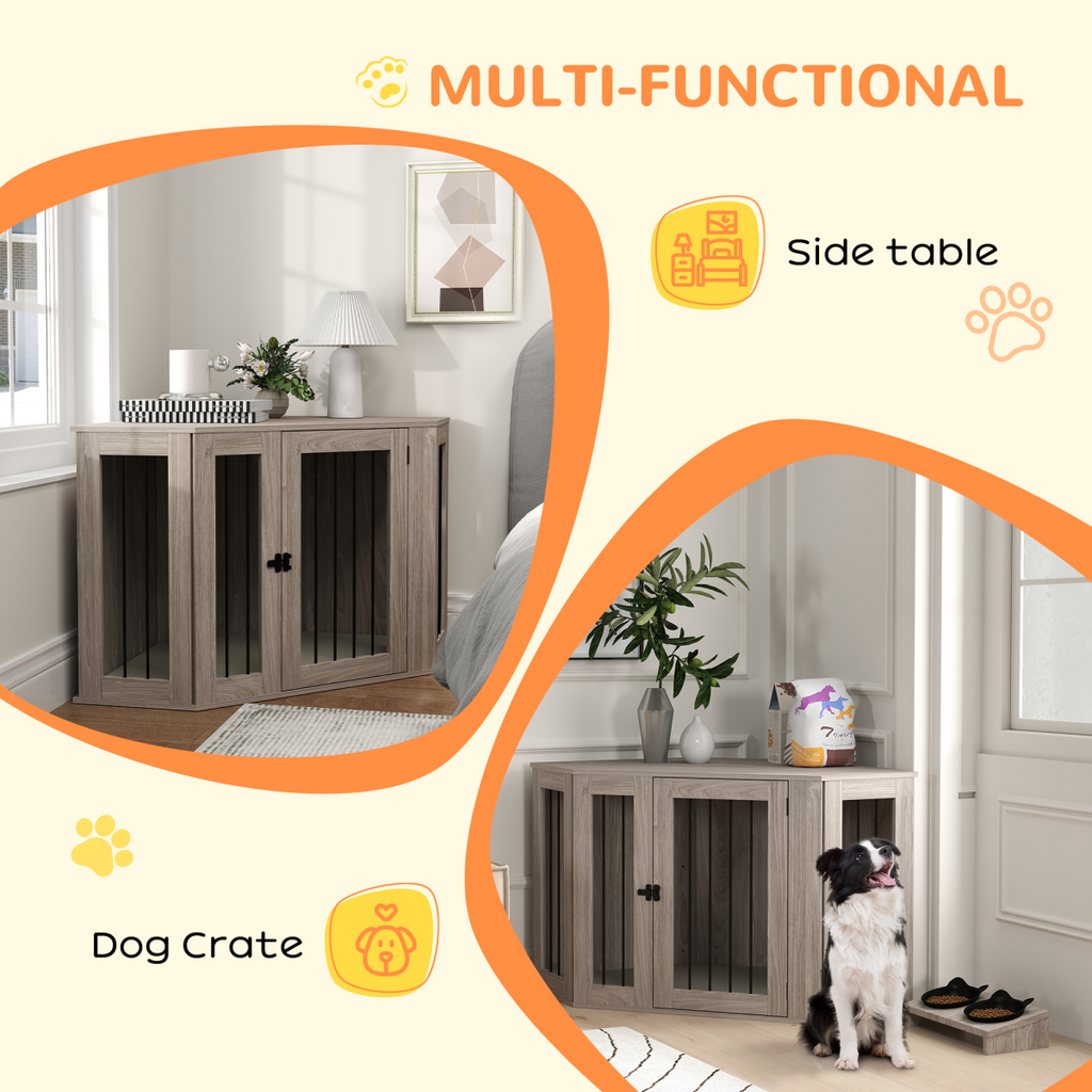 Walnut Brown Dog Crate Side Table for Large Dogs, Cushioned and Safe