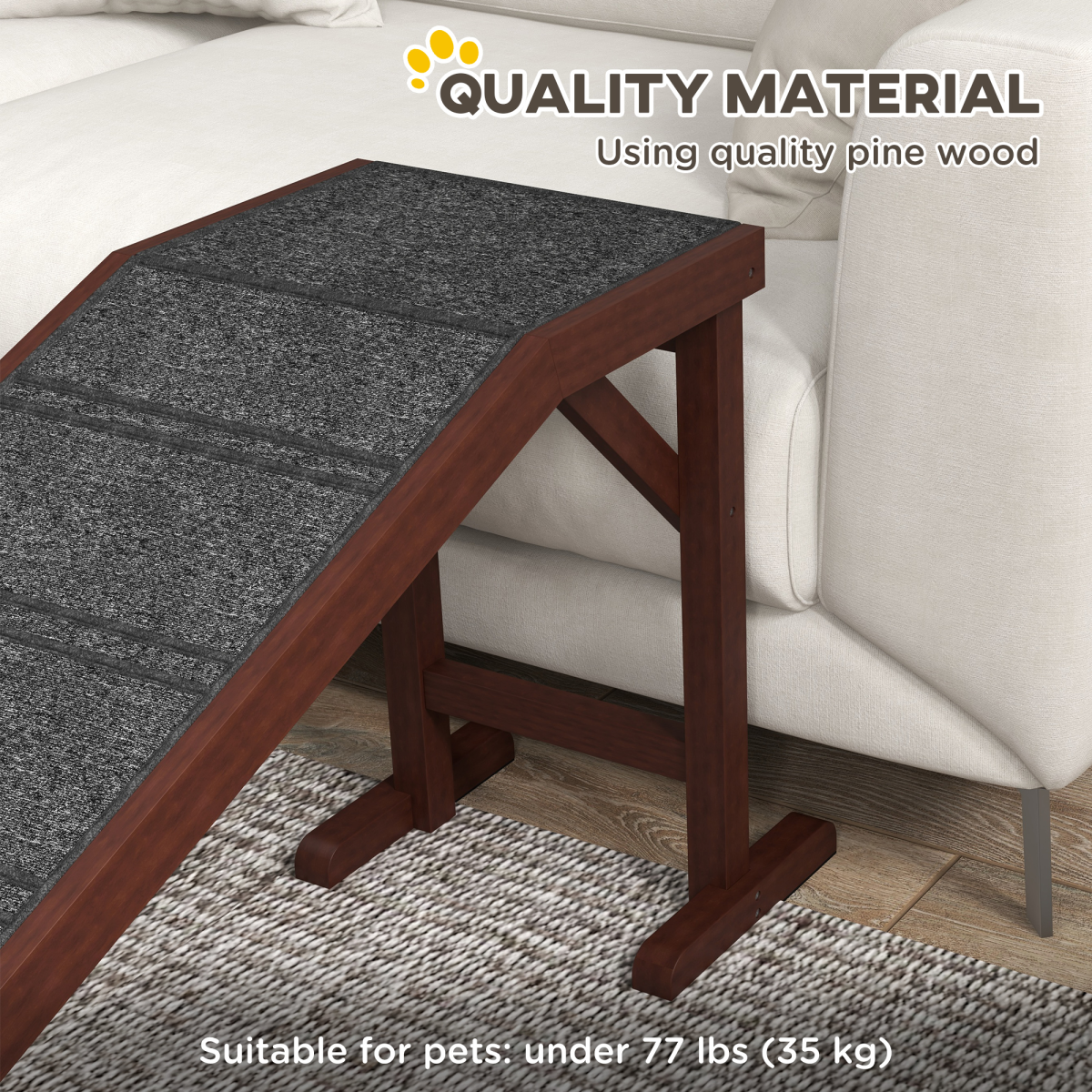 Non-Slip Pet Ramp for Dogs & Cats - Bed & Sofa Access, Pine Wood, Pawhut