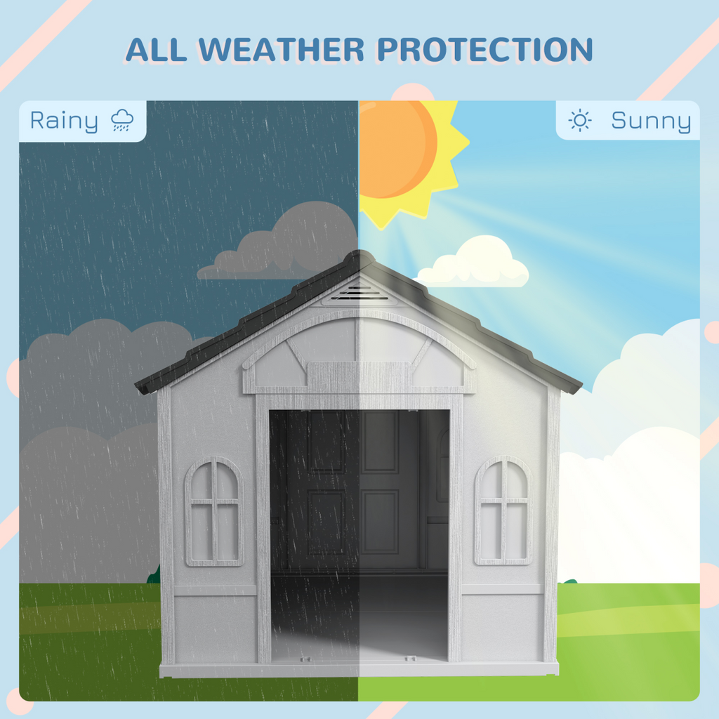 PawHut Weather-Resistant Large Dog House Grey Plastic Shelter