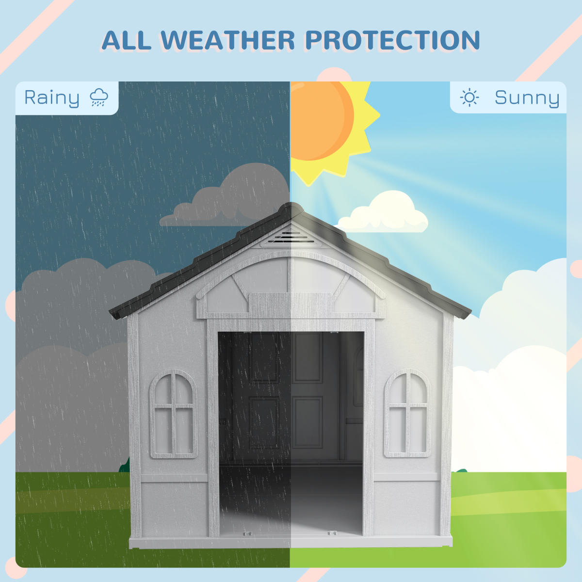 PawHut Weather-Resistant Large Dog House Grey Plastic Shelter