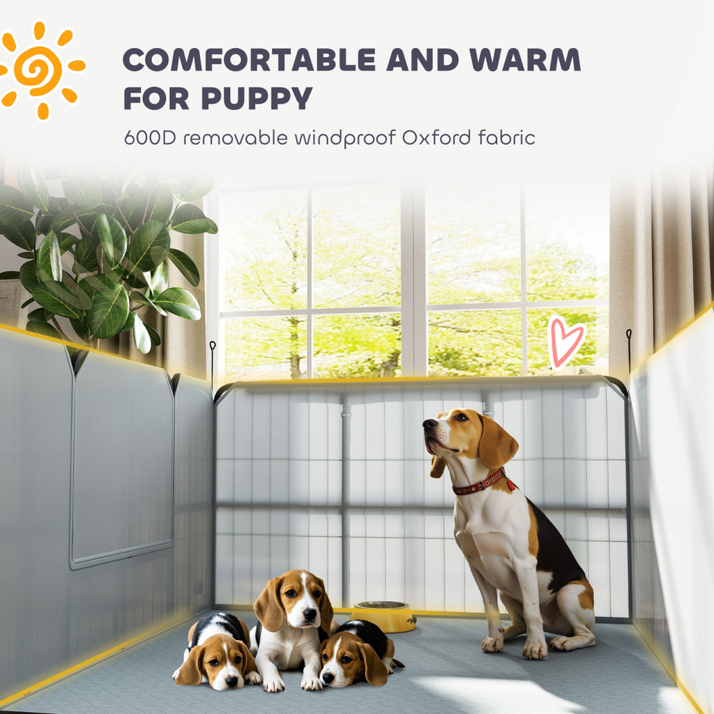 PawHut Whelping Box for Dogs: Washable Pee Pad, Windproof Cloth, Black