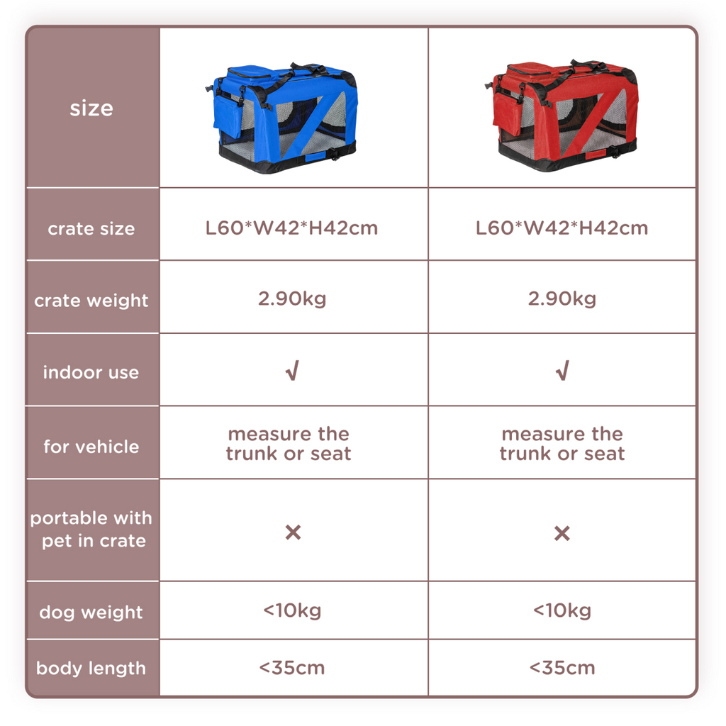 Foldable Pet Carrier Bag - Soft, Portable Cat Travel Cage, 60x42x42 cm, Red