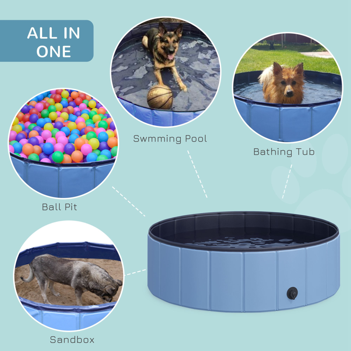 Pawhut 100cm Foldable Pet Pool for Indoor/Outdoor Cat & Dog Fun