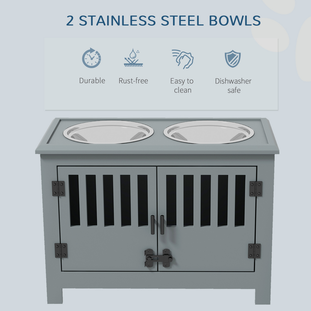 PawHut Elevated Dog Bowl Station for Large Dogs with Built-in Storage – Grey