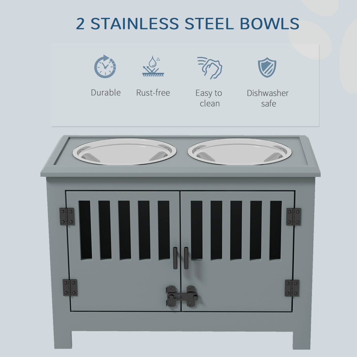 PawHut Elevated Dog Bowl Station for Large Dogs with Built-in Storage – Grey