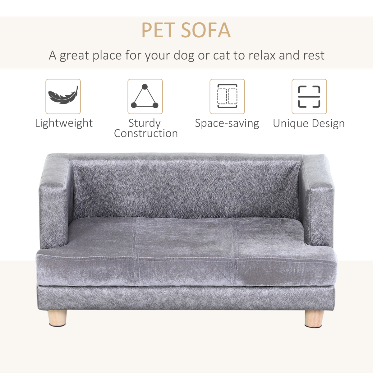 Grey Dog Sofa Bed for Small Dogs - Soft Padded Comfort