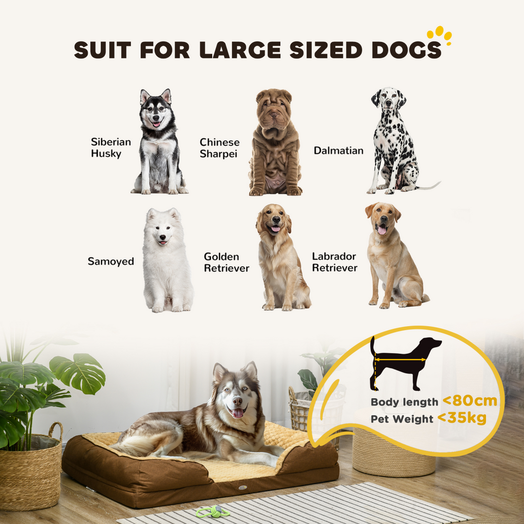 PawHut Calming Large Dog Bed with Thick Bolster, Non-Slip, Brown