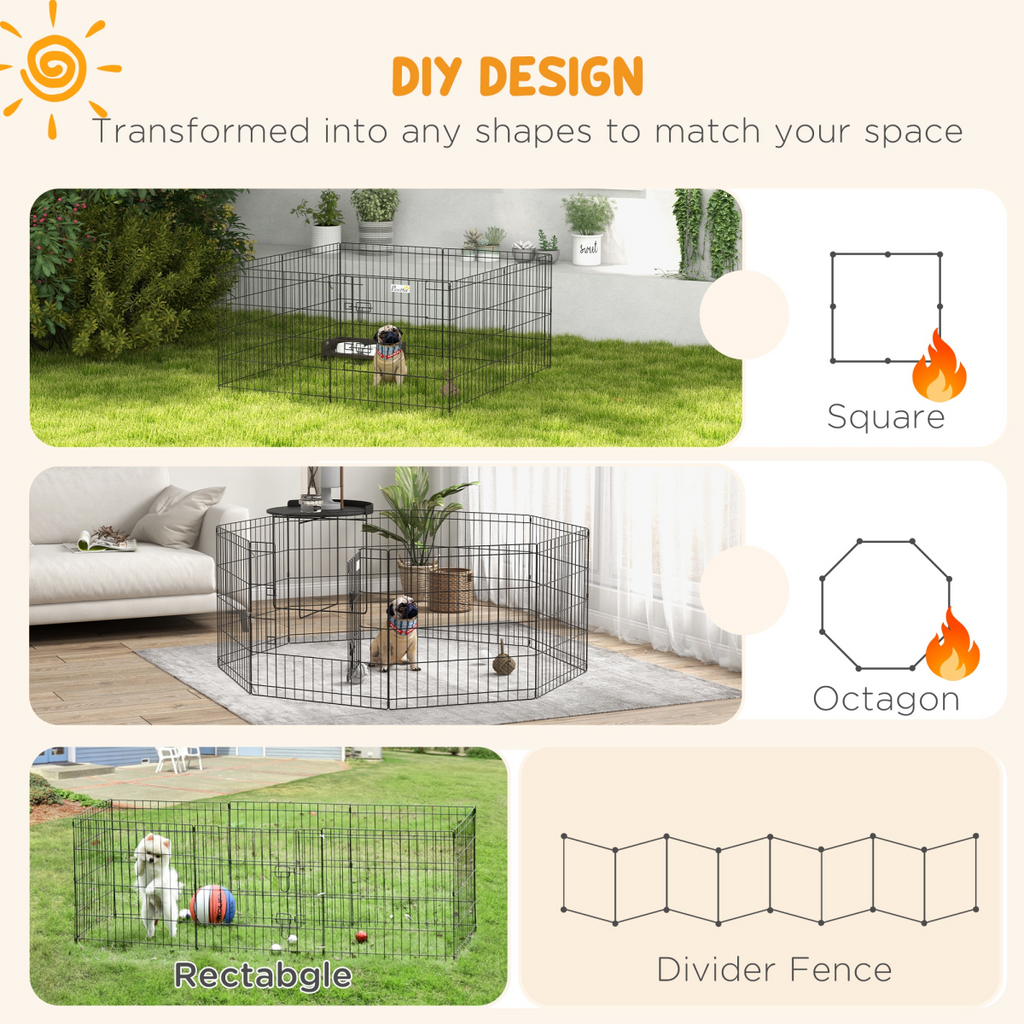 PawHut 24-Inch Pet Dog Playpen - Eight-Panel Metal Fence, Portable Run