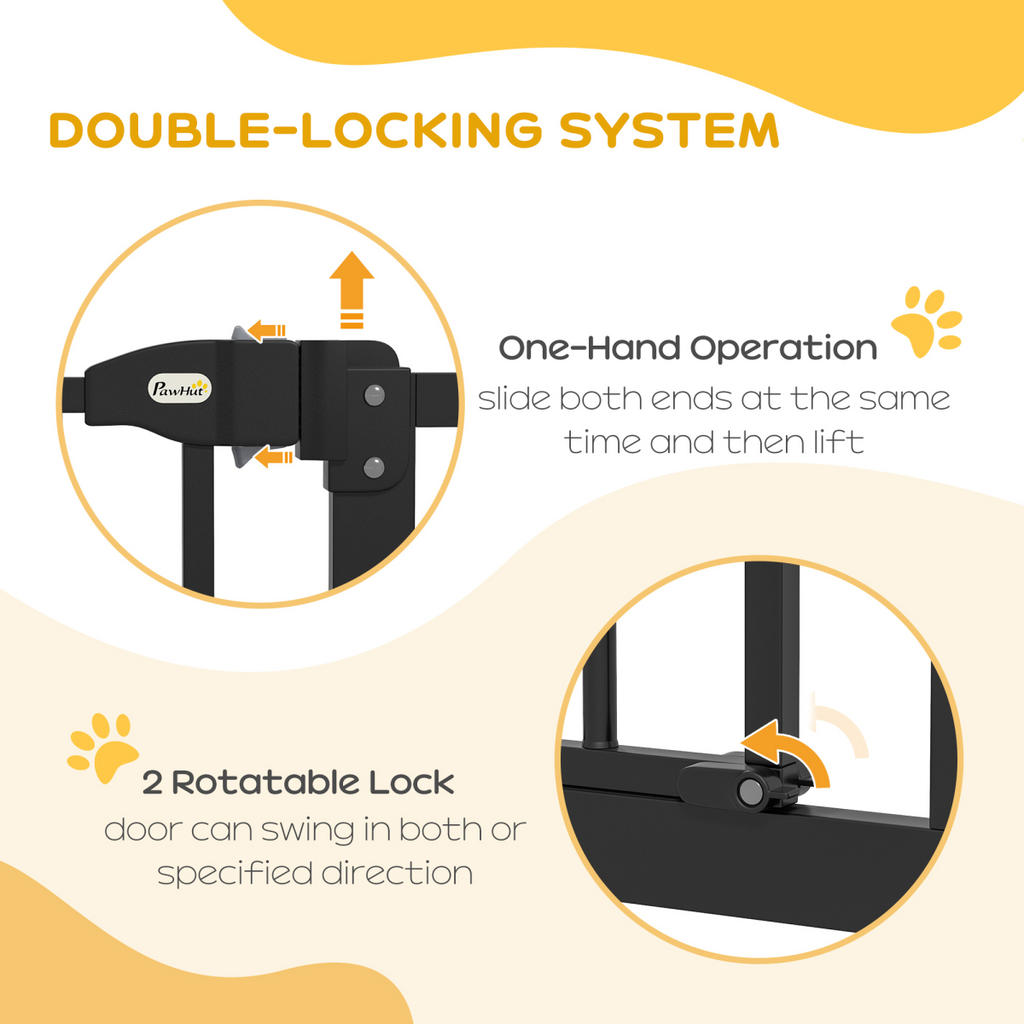 PawHut Adjustable 74-100cm Metal Pet Gate with Auto-Close, Black