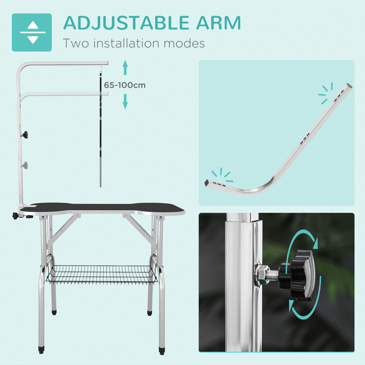Sturdy Foldable Pet Grooming Table with Adjustable Arm and Non-Slip Top