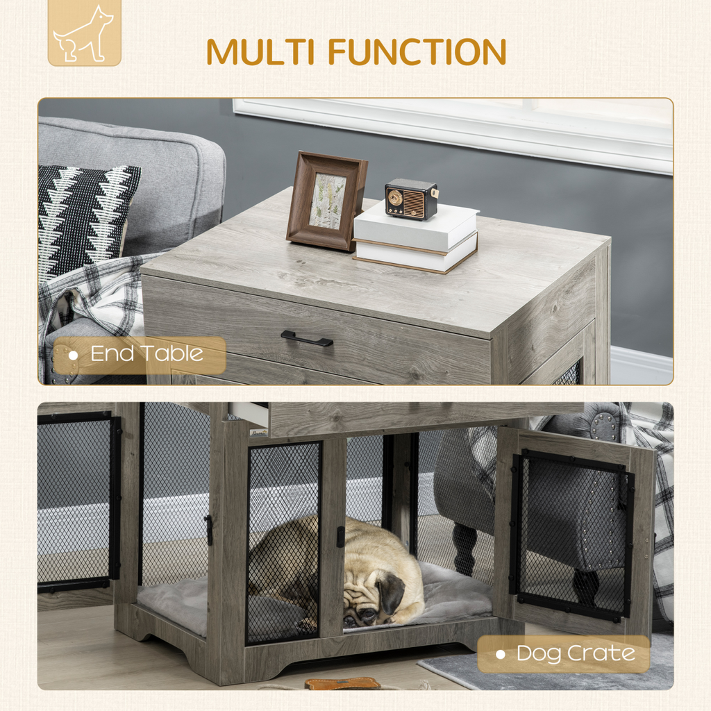 Furniture-Style Double-Door Dog Crate for Medium Dogs - Indoor Grey